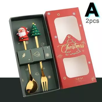 Рождественские украшения для дома, Рождественский декор стола, кофейные ложки из нержавеющей стали, рождественская елка, подарки на Новый год 2024 Navidad 2023 2pcs A