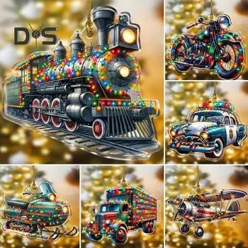 Рождественские украшения для грузовиков, акриловая подвеска в виде автомобиля и самолета, двухсторонняя плоская 2D-елка, подвесное украшение для праздничной елки, домашний декор A
