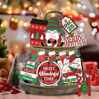 Рождественские украшения для многоярусного подноса, рождественский декор для стола, рождественский декор для зимней фермы, домашнего декора, полки для вечеринки(9pc) One Size