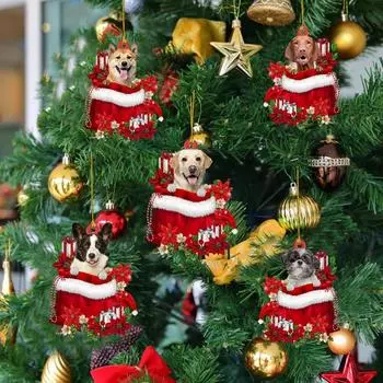 Рождественские украшения для собак, забавная подвеска, автомобильный шарм, 2D акриловый декор для рождественской елки, праздничные атрибуты, подвески для собак, автомобильный орнамент france