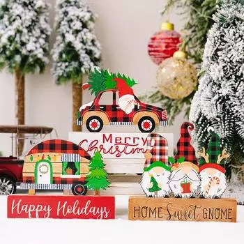 Рождественские украшения для стола из дерева, центральный элемент для праздничной вечеринки на Рождество, декор из дерева