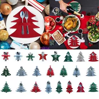 Рождественские украшения для столовых приборов 4 шт. Рождественская сумка для столовых приборов Серебро Посуда Держатель для ножей Вилка Сумка Декор для домашнего обеденного стола One Size