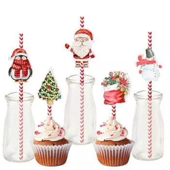 Рождественские украшения для вечеринок 24 шт. Снеговик, стакан для воды, одноразовые декоративные соломинки для напитков One Size