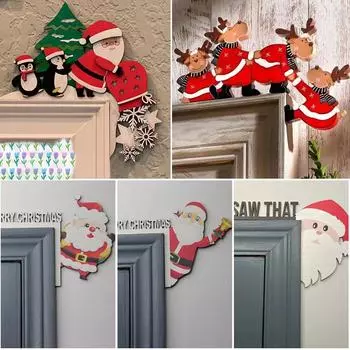 Рождественские украшения дверной рамы Санта-Клаус Деревянные рождественские украшения С Новым годом Отделка дверной рамы Деревянная рождественская отделка