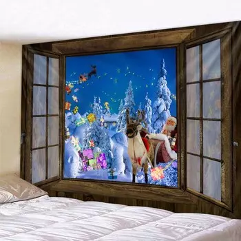 Рождественские украшения гобелен Санта-Клаус снежная сцена настенный подвесной хиппи фантазия сцена фон ткань богемное украшение дома 90x75cm