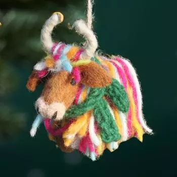 Рождественские украшения из фетра ручной работы в виде коровы Хайленд, статуэтка коровы Хайленд, подвесная рождественская елка, теленок