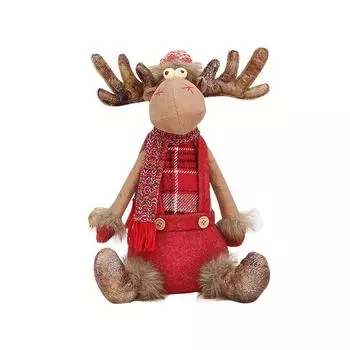 Рождественские украшения из красной ткани, телескопические стоячие и сидящие мультяшные украшения в виде лося One Size