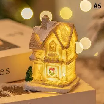Рождественские украшения из смолы, небольшой домик, светящиеся фигурки в деревенском домике, мультяшное украшение для стола для праздничного подарка, милое рождество A5