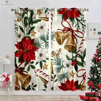 Рождественские украшения колокольчики снеговики елка 3d печать Bluetech детская комната ресторан праздничное украшение занавес W50xH130(CM)x2PCS&Rod pocket