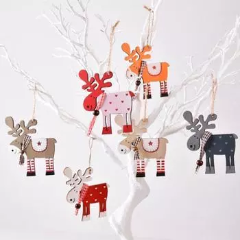 Рождественские украшения Красочные креативные подвесные украшения из дерева для вечеринок Подарки Подвесной дизайн олень Подвеска Рождественская елка для праздничного декора ручной работы темно-серого