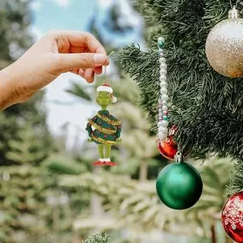 Рождественские украшения Красочный акриловый кулон Симпатичные 3D зеленые волосы Эльф Монстры Статуя Модель Подвесные украшения для рождественской елки Автомобиль Домашний праздник N