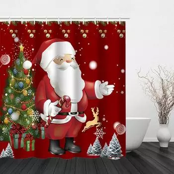 Рождественские украшения, крючок, занавеска для душа, милый Санта-Клаус, современная полиэстеровая водонепроницаемая занавеска для душа с цифровой печатью 150x180CM