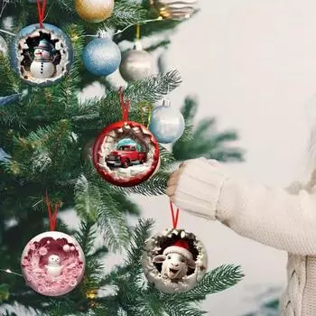 Рождественские украшения круглые снеговики/овцы/машины деревянные украшения 2D плоские рождественские елки подвесные украшения для праздничного декора A