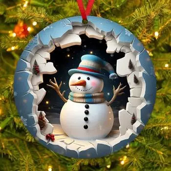 Рождественские украшения круглые снеговики/овцы/машины деревянные украшения 2D плоские рождественские елки подвесные украшения для праздничного декора D