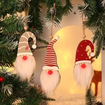 Рождественские украшения Лесной старик со светом Подвесной светильник Рождественская елка Маленькая подвесная деталь Украшение окна для вечеринки stripes серый/белый