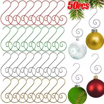 Рождественские украшения, металлические крючки, елочные шары, подвесные крючки в форме буквы S, рождественские новогодние украшения для дома, принадлежности