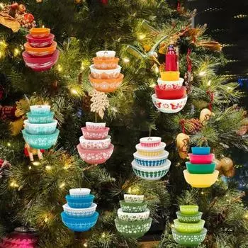 Рождественские украшения Миниатюрные сложенные чаши Подвесные украшения Акриловые винтажные цветные чаши Украшение для рождественской елки E