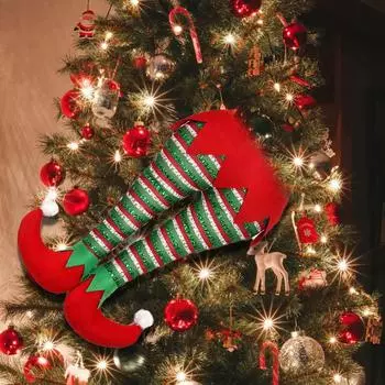 Рождественские украшения, мягкие ноги эльфа, наклеенные украшения на елку, Санта-Клаус, ножка эльфа, рождественский декор для дома