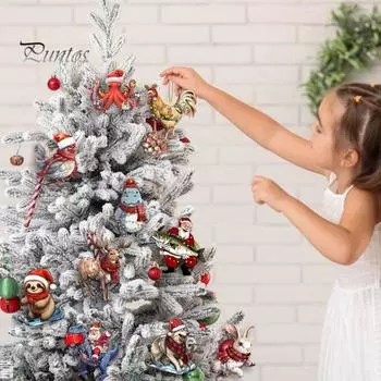 Рождественские украшения Мультяшные животные Санта лось слон подвесное украшение акриловый кулон с шнурком для домашнего декора елки Q