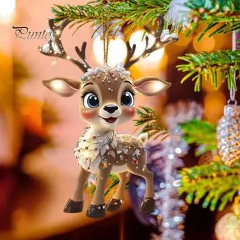 Рождественские украшения мультяшный лось рождественская елка подвесное украшение 2D плоский акриловый кулон для дерева украшение окна автомобиля Elk
