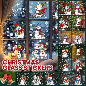 Рождественские украшения, мультяшный снеговик, наклейки на окна, наклейки на окна, снежинка, снежный пейзаж, 4 шт. One Size