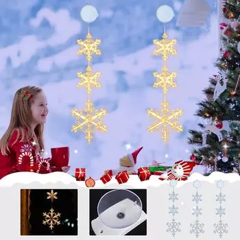 Рождественские украшения на окна, 3 шт. Рождественские оконные гирлянды в виде снежинок с присоской, светодиодные рождественские гирлянды на батарейках для дома и улицы, рождественская елка One Size