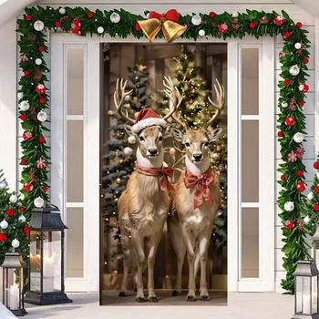 Рождественские украшения на открытом воздухе, шапка Санты, дизайн лося, дверные баннеры, универсальные подвесные украшения для входных комнат, новогодние украшения 2025 года