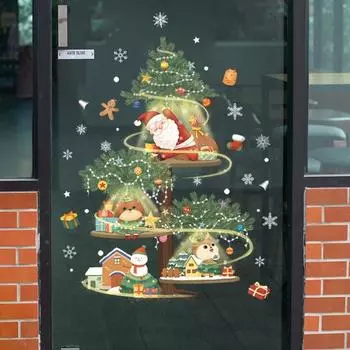 Yousheng Рождественские украшения Наклейки на окна Санта-Клаус Снеговик Снежинка Рождественская елка Наклейка на стекло Новогоднее украшение 2024 года зелёный