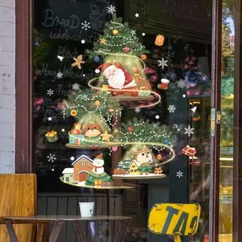 Рождественские украшения, наклейки на окна, Санта-Клаус, снеговик, снежинка, рождественская елка, оконное стекло, наклейка, украшение на Новый год 2024 зелёный