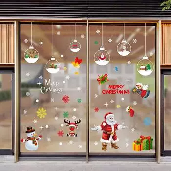 Рождественские украшения Наклейки на окна Санта-Клаус Рождественская елка Снежинка Наклейки на стены Рождественские наклейки на окна DIY Настенные двери Рождественские украшения белый