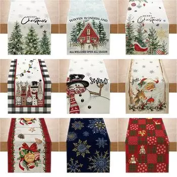 Рождественские украшения, настольный флаг, льняной принт, праздничная праздничная скатерть для кухонного стола, гостиной, веранды, маленькая скатерть 33cmx180cm ZQ31-1