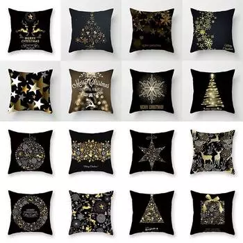 Рождественские украшения наволочка для подушки черный золотой принт лось наволочка для дивана украшения спальня комната дом праздничный подарок 40x40cm