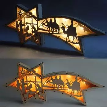 Рождественские украшения Пентаграмма Светодиодная лампа, Рождественский городок Деревянные поделки