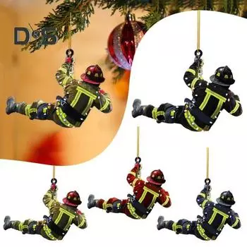 Рождественские украшения пожарного, акриловые украшения пожарного, сувенир на тему пожаротушения, подвесной кулон для украшения стены автомобиля на елку 5