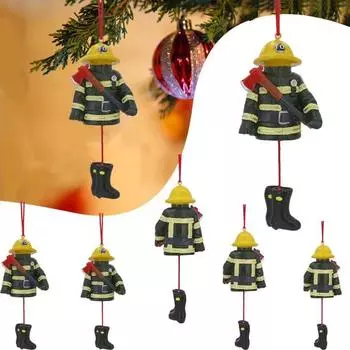 Рождественские украшения пожарного, подвеска из смолы для пожарного автомобиля, украшение для рождественской елки зелёный/жёлтый