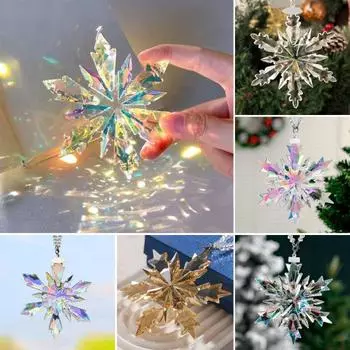 Рождественские украшения Прозрачный граненый кристалл Снежинка Подвеска для украшения рождественской елки Женская сережка A