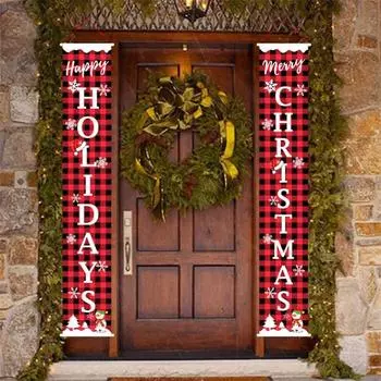 Рождественские украшения решетка занавеска на дверь флаг на дверь повесить праздничная атмосфера макет куплет флаг на дверь CHRISTMAS NEWYEAR[pair]