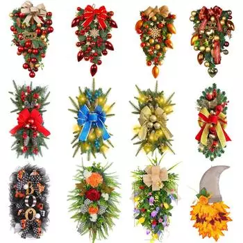 Рождественские украшения, рождественская гирлянда из ротанга, занавеска для двери, подвесной светильник для дома, светодиодная лестница, висящая вверх ногами, декоративная подвеска для двери.