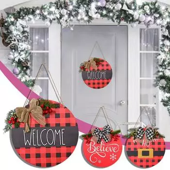 Рождественские украшения Рождественская красная дверная табличка Красный бант Дверная табличка Деревянная дверная вешалка красный