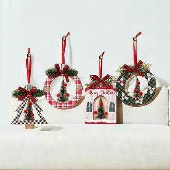 Рождественские украшения Рождественская подвеска в виде кедрового дерева Деревянные рождественские подвесные украшения Рождественская елка Сцена Круглая маленькая подвеска