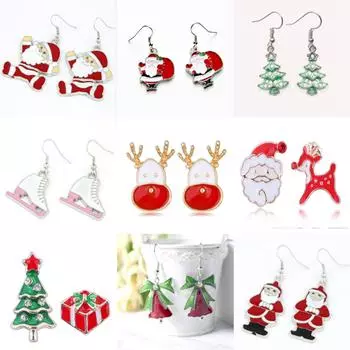 Рождественские украшения Рождественские серьги Шляпа Санта-Клауса Лось Рождественская подарочная коробка Серьги Девушка