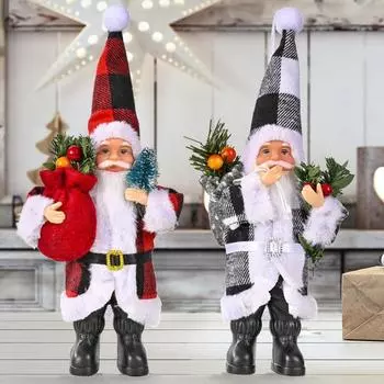 Рождественские украшения Рождественские украшения из смолы Старик Орнамент Рождественский плед Красный и черный плед Маленький размер Смола Стоячая поза Старик