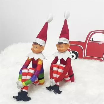 Рождественские украшения Рождественский эльф с длинными ногами Рождественский орнамент Радуга сидит Рождественский эльф на книжной полке