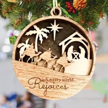 Рождественские украшения Рождественский вертеп Деревянные подвесные украшения Религиозные христианские подарки для женщин и мужчин A