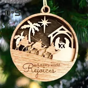 Рождественские украшения Рождественский вертеп Деревянные подвесные украшения Религиозные христианские подарки для женщин и мужчин A