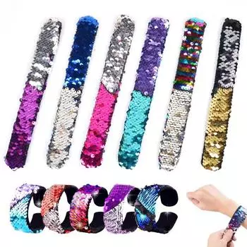 Рождественские украшения с блестками для детей, двойные цвета, ювелирные изделия, браслет с русалкой, фестивальный подарок, хлопковое кольцо, 1 шт.