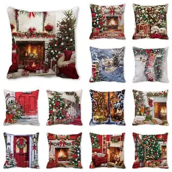 Рождественские украшения с Новым годом и наволочкой с печатным рисунком для дома, гостиной, украшения дивана, наволочки 40X40CM