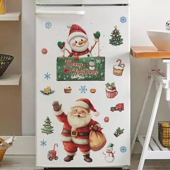 Рождественские украшения Санта-Клаус Снеговик Холодильник Шкаф Украшение Декоративные Наклейки На Стены 40*60cm/fun-e151