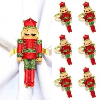 Рождественские украшения Щелкунчик Солдат Кольца для салфеток Новогодний банкетный салфеток Пряжка для салфеток Рождественский домашний декор стола Держатель для салфеток красный