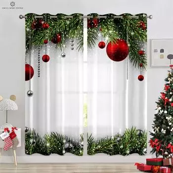 Рождественские украшения Шторы Снежинки Рождественская елка Украшения Шторы Гостиная Спальня Камин Новогодние шторы W50xH130(CM)x2PCS&Rod pocket